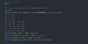 Write a Program to add, subtract, multiply and divide complex numbers